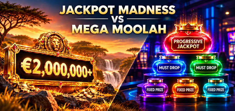 Jackpot Madness vs Mega Moolah jackpot networks from Games Global
